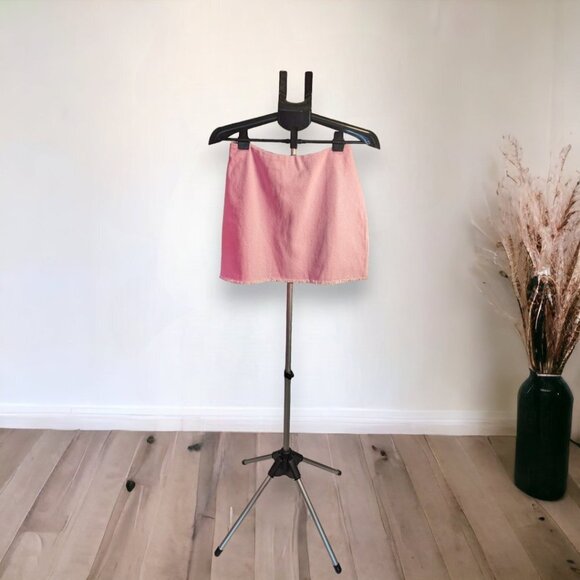 Urban Outfitters Mercy Pink Denim Raw Edge Mini Skirt Size Small - Picture 1 of 12